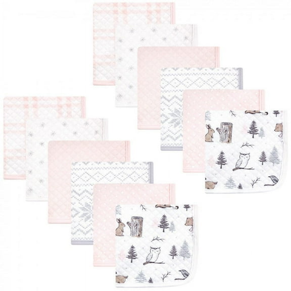 Hudson Baby Infant Girl Quilted Cotton Washcloths, Winter Forest, One Size