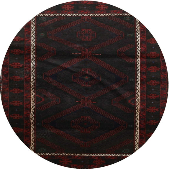 Ahgly Company Machine Washable Indoor Round Traditional Charcoal Black Area Rugs, 3' Round
