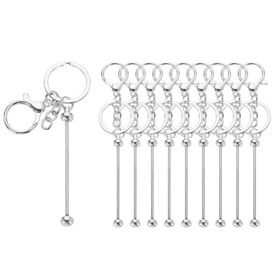 Uxcell 10 Pack Beadable Keychain Bars, Metal Beaded Keychain Bars Bulk Blank Creative Cute Key Chain for DIY Craft Jewelry Making Supplies, Silver