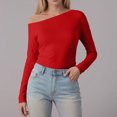thumbnail image 5 of larppty Women Long Sleeve Off Shoulder Tops Trendy Cowl Neck Going Out Slim Fitted Shirt for Fall (Red, XL), 5 of 8
