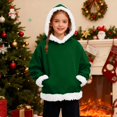 thumbnail image 5 of Ulanda Kids Boys Santa Hoodie Fleece Sherpa Lined Furry Fur Warm Xmas Sweatshirt with Pocket (Dark Green, 10-11 Years), 5 of 9
