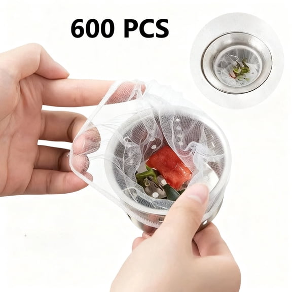 600 PCS Disposable Mesh Sink Strainer Bags, Stretchable Kitchen Drain Filter Bags, Anti-Clog Sewer Protector for Kitchen Garbage Disposal