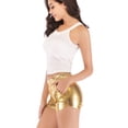 thumbnail image 6 of Women's Juniors Yoga Hot Shorts Shiny Metallic Pants Booty Dance with Elastic Waist S/M/L/2XL Black/Golden, 6 of 8