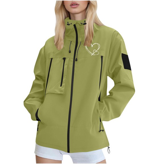 wdsxpo Women's Softshell Jacket Trendy Graphic Windproof Lightweight Waterproof Hooded Raincoat Windbreaker Outdoor Hiking Jackets