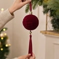 thumbnail image 4 of Luxcidy Wine Red Flocked Christmas Bauble with Tassel, 8 cm Embossed Velvet Ball Ornament for Gift Wrapping Present Topper and Holiday Package Accessory Decor, 4 of 7