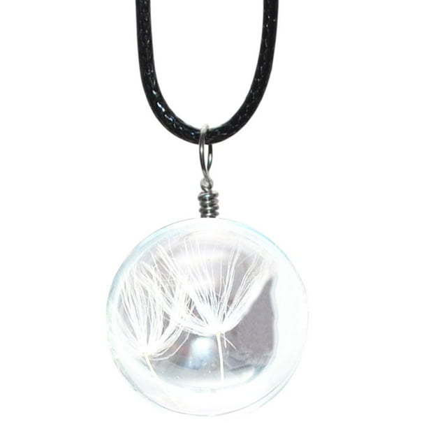 kurtrusly Real Natural Dried Flowers Round Glass Pendant Necklaces Women Leather Rope Necklaces
