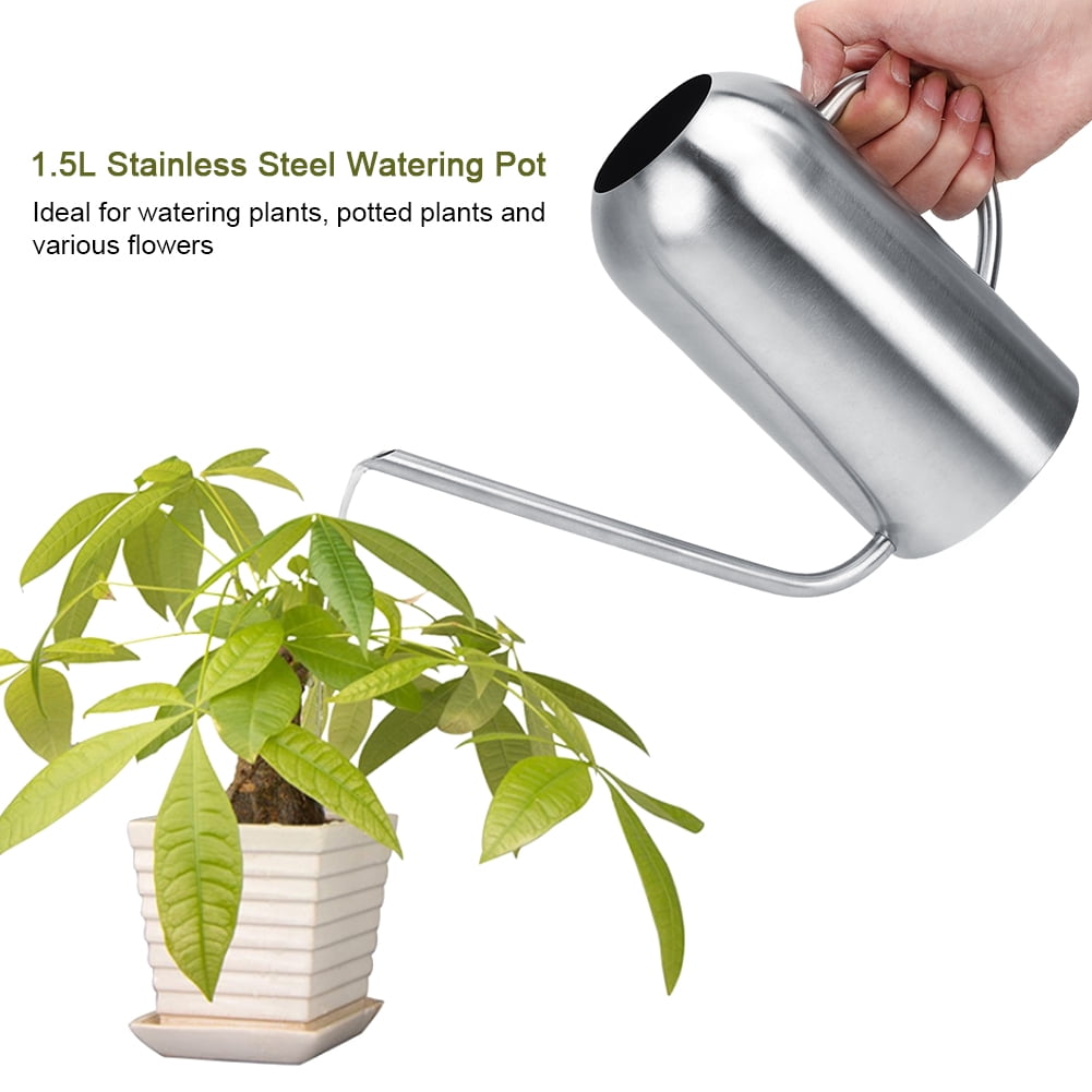 YAHHU 1.5L / 0.4 Gal Stainless Steel Watering Can, Long Spout High Arc Plant Watering Pot for Indoor Outdoor Succulents, Silver (10.24 inches / 26 cm)