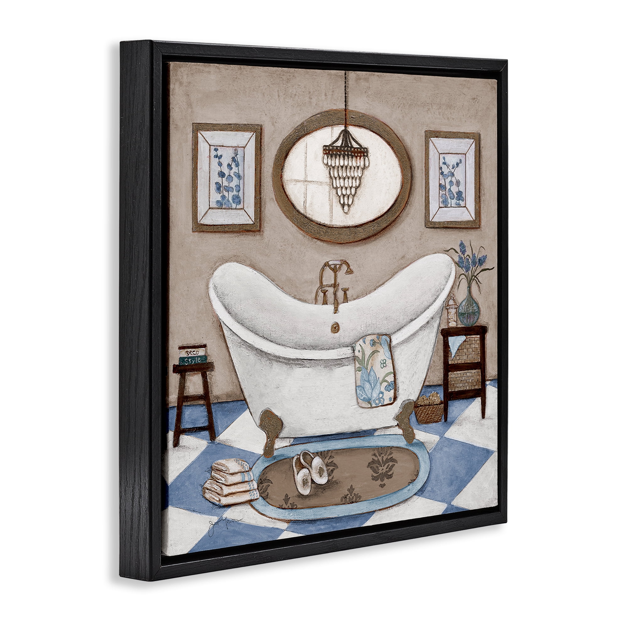 Stupell Industries Checkered Relaxing Bathtub Black Framed Floater Canvas Wall Art, design by Janet Tava