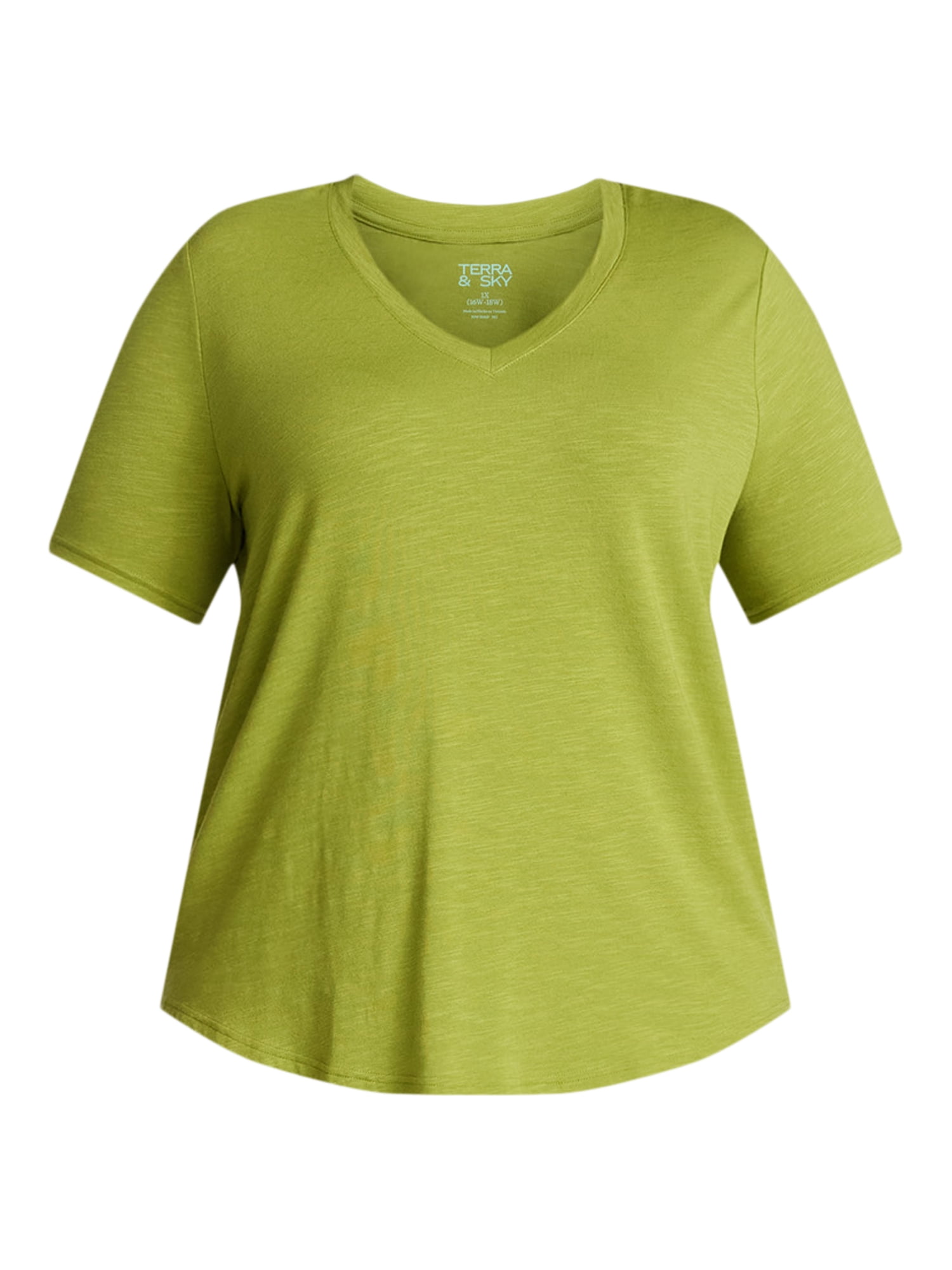 Terra & Sky Women's Plus Size V-Neck Tee with Short Sleeves, Size 0X-5X