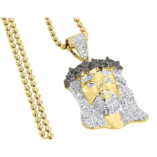 Jewelry For Less Black Diamond Mini Jesus Piece Face Pendant .925