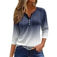 thumbnail image 2 of Cyinyin Womens Tops Women's Fashionable Casual Three Quarter Sleeve Button Stripe Gradient Print Printed Round Neck Top Tops for Women Trendy Blue S, 2 of 5