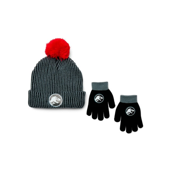 License Jurassic World Ribbed Pom Beanie and Gloves Set, 2-Piece