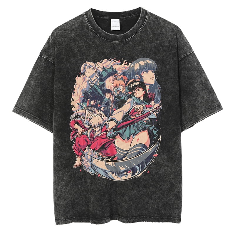 Men Fashion Oversized Anime Print T-Shirt Summer Black Men Fashion Oversized Anime Print T-Shirt Summer Black