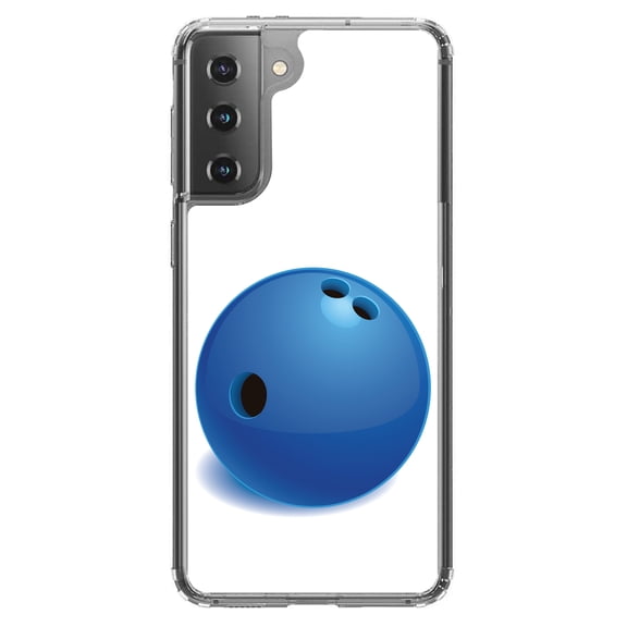 DistinctInk Clear Shockproof Hybrid Case for Galaxy S21 5G (6.2" Screen) - TPU Bumper, Acrylic Back, Tempered Glass Screen Protector - Blue Bowling Ball