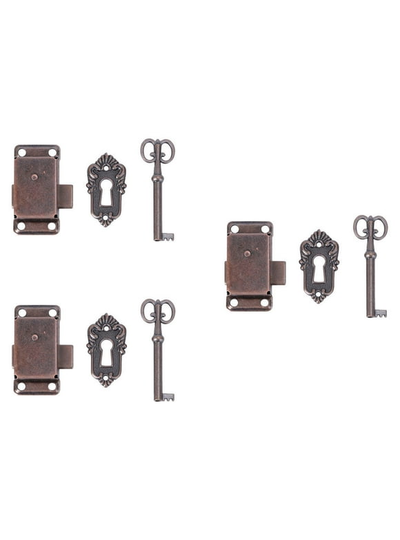3 Pcs Furniture Lock Home Accents Decor Wooden Cabinets Jewlery Case Jewelry Box Vintage Iron