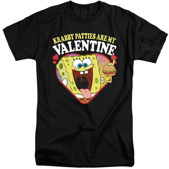 Spongebob Krabby Patties are my Valentine Unisex Adult Tall T Shirt (X-Large) Black