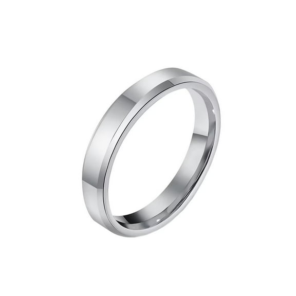 PAURO Unisex Stainless Steel Dome Band Rings Plain Glossy Beveled Edge Polished 4mm Silver Size 8