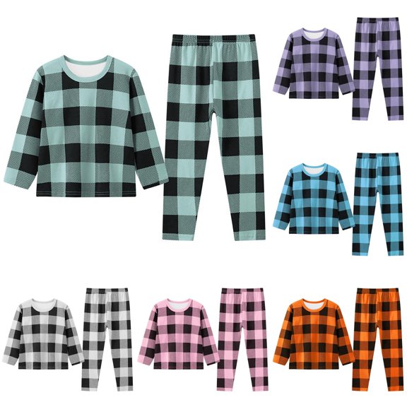 FYDUU Toddler Kids Boys Girls Plaid Pajamas Fall Winter Long Sleeve Top and Pants Snug Fit Soft Sleepwear Loungewear 2 Piece Set 2-3 Years