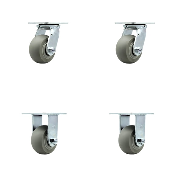 4 Inch Thermoplastic Rubber Caster Set with Ball Bearings 2 Swivel 2 Rigid SCC