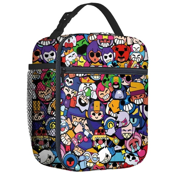 For Brawl Stars Games Themed Insulated Lunch Bag – Reusable Water Resistant Cooler Tote, with Mesh Side Pocket and Zipper, Lunch Box Size 8.66x4.33x10.24 Inch Suitable for Camping, Trips, Picnics