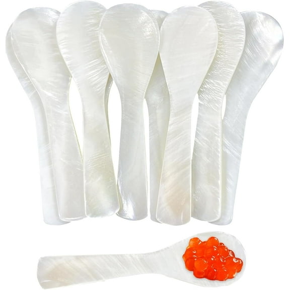 LQQBOX 10PCS Caviar Spoons Mother Of Pearl Caviar Spoons, Handmade Pearl Spoon Shell Spoon for Caviar, Egg, Coffee, Ice Cream, Restaurant Serving (White, 2.91 Inch)