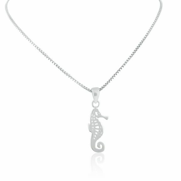 Sterling Silver Womens Small Tropical Ocean SeaHorse Charm Necklace