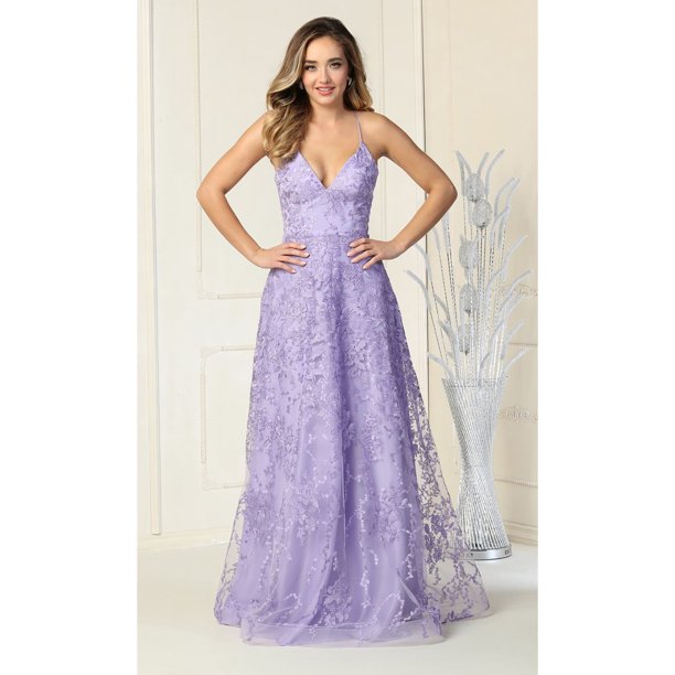 Floral Pattern Prom Dress Lilac