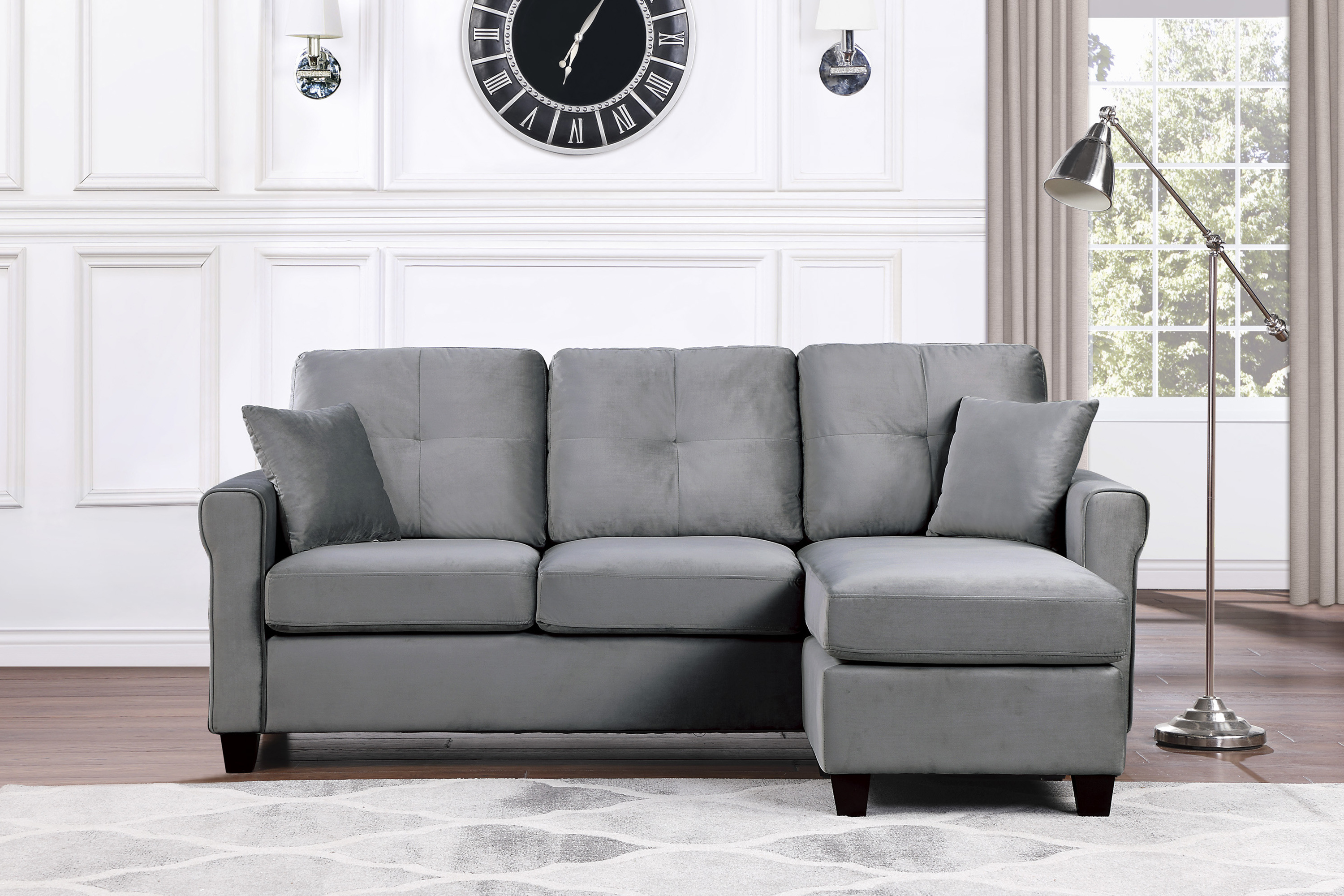 Dcenta Reversible Configuration 1pc Sectional Sofa with 2 Pillows Gray
