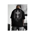 thumbnail image 1 of [Suave 100 % algodón] Camiseta de hombre con estampado de cruces y alas, hombros caídos, corte regular, estilo casual, manga corta y cuello redondo para verano, cómoda para uso diario., 1 of 6