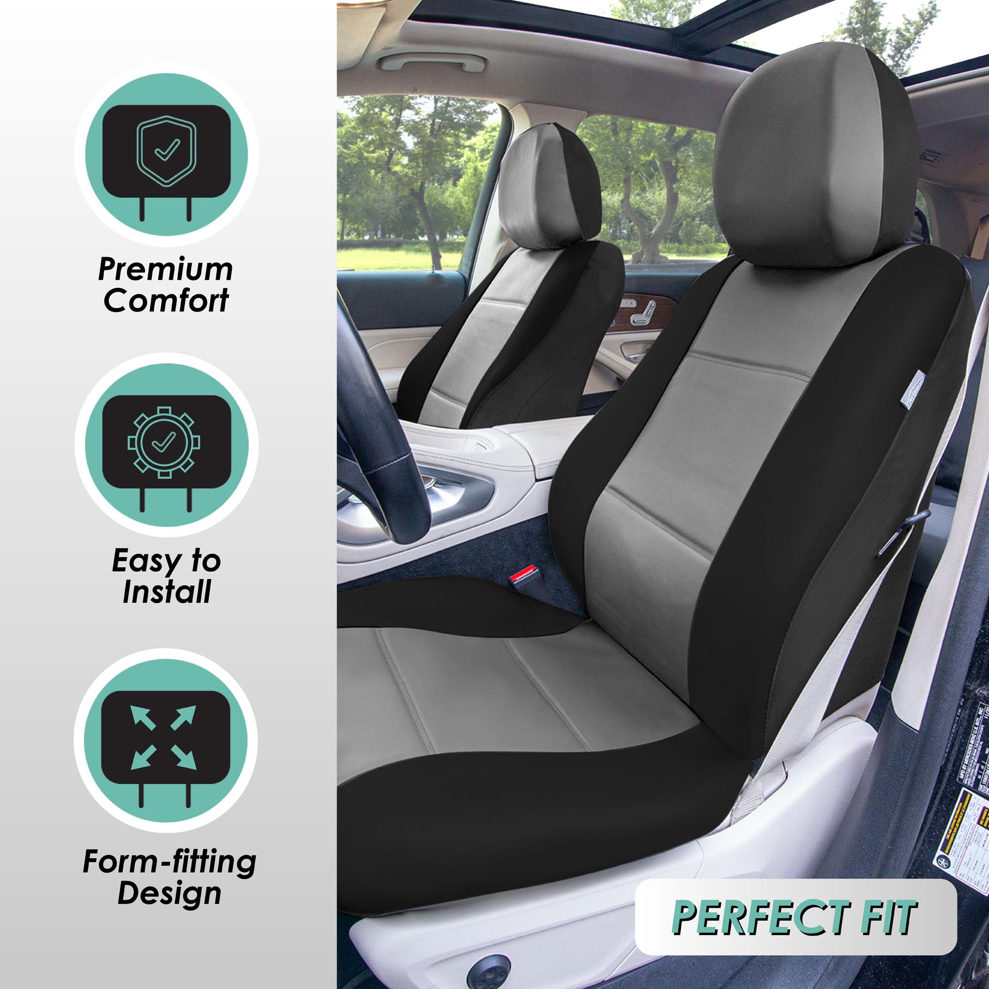 FH Group 3 Rows Universal Fit Faux Leather Car Seat Covers for SUV Sedan, Airbag Compatible, Split Bench w/ Free Air Freshener - 7 Seaters Gray