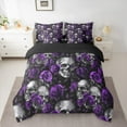 thumbnail image 2 of Feelyou Skeleton Skull Twin Bedding Sets 7-Piece, Romantic Gothic Halloween Bedding Comforter Set, Dreamy Purple Rose Reversible Sheet Sets, Lightweight Room Decor, 2 of 7