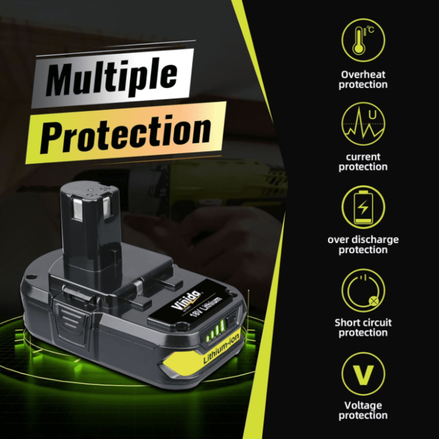 2Packs Replace for Ryobi P102 Battery 18V 3.6Ah Li-lon Battery P102 P105 Cordless tools