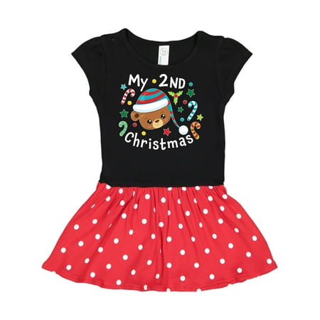 

Inktastic My 2nd Christmas Cute Bear with Candy Canes Gift Toddler Girl Dress