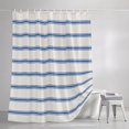 thumbnail image 3 of Shower Curtains for Bathroom, Navy Blue Striped Waterproof Fabric Shower Curtain, Rustic Blue Stripe Modern Art Beige Decorative Bathroom Curtain for Bathtub, 36"x72", No Hooks Included, 3 of 9