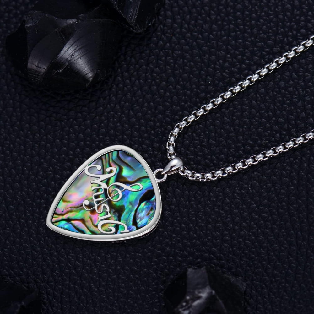 CACA LADY Sterling Silver Guitar Pick Necklace, Soundwave Pendant Holder with Music Note Pendant, Gift for Guitar Lovers