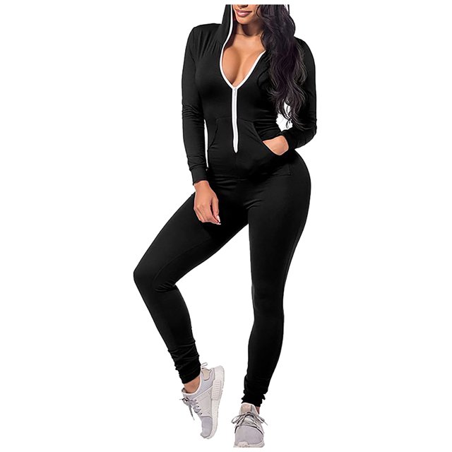 Mamelucos Casuales Para Mujer Cremallera Sólida Con Capucha Y Bolsillo Mono Adultos Mono Pijamas Odeerbi ODB-6