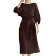 thumbnail image 2 of Mifsaly Women Summer Dresses Crewneck 3/4 Sleeve Elegant Linen Dresses with Belt Loose Tunic Dressy Casual Lightweight Vacation Beach Outfits Coffee M, 2 of 8