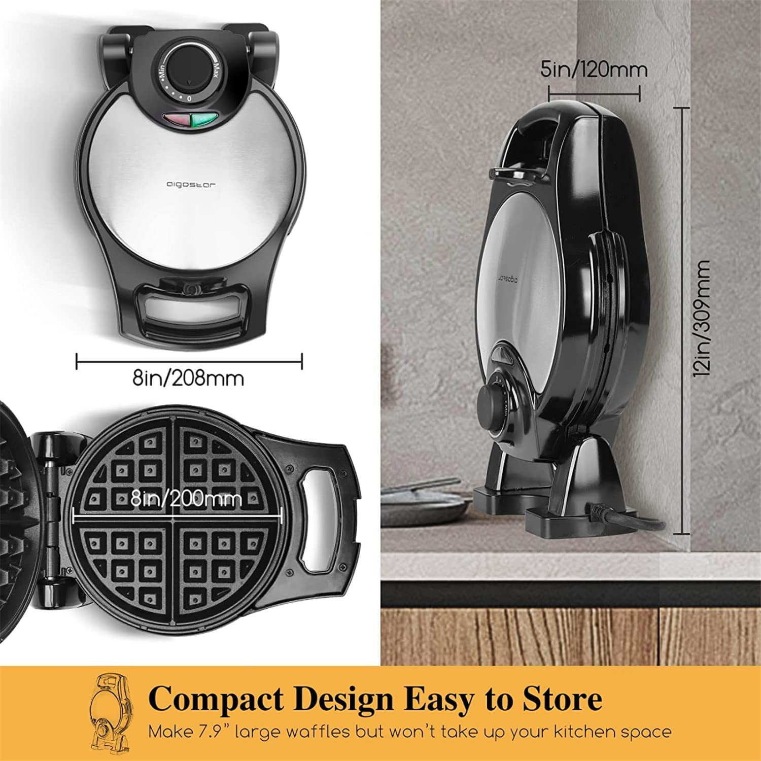 Buy Belgian Waffle Maker, 8 Inch Flip Waffle Irons with NonStick