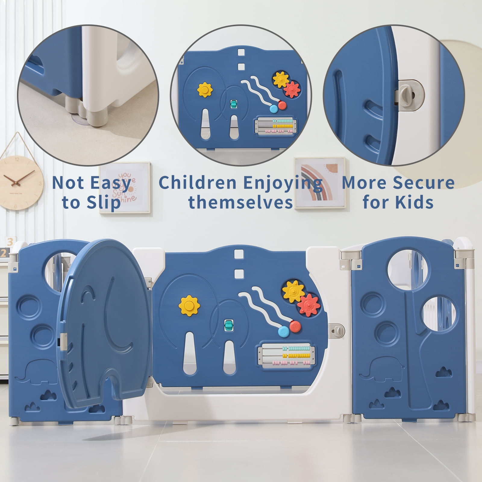 Kids and Toddlers' Playpen,Kids Activity Center Safety Play Yard for Indoor&Outdoor,Portable,Plastic,Dark blue&White,14 Panels
