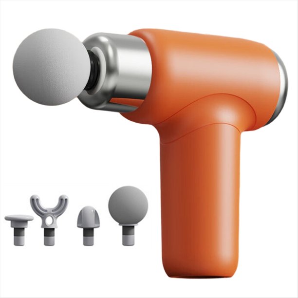 Mini Pistola de Fascia con Múltiples Cabezales de Masaje, Batería de Gran Capacidad y Carga Rápida, Ideal para Viajes y Deportes, Color Naranja.