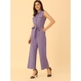 thumbnail image 3 of DARING DIVA Women's Wide Leg Jumpsuit Collared Tie Waist Coverall S Purple, 3 of 6