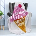 thumbnail image 4 of Ice Cream Soft Flannel Fleece Throw Blanket, Hooray! Its Your Day Phrase with Ice Cream Cone Cherry Flavor Print, Cozy Plush for Indoor and Outdoor Use, 50" x 70", Fuchsia Amber Pearl, by Ambesonne, 4 of 5