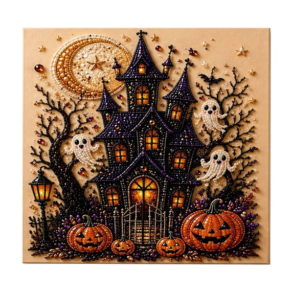 Halloween Ghost Pearl Art Kit, 3D Pearl Diamond Art Kits for Adults DIY, Shimmering Pearl Beads Complete Craft Supplies, Halloween Decorations Fall Home Decor, Holiday Gift