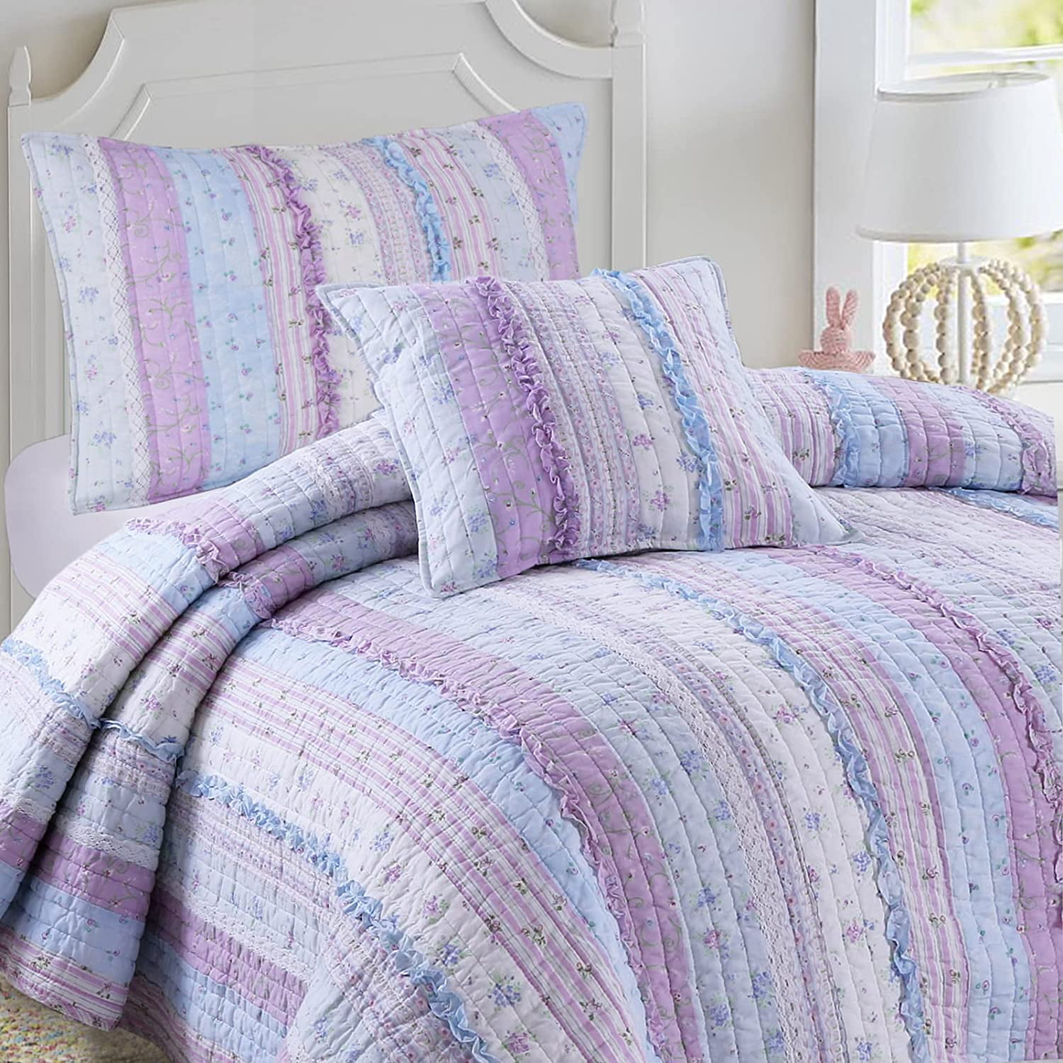 Natha Striped 100% Cotton Quilt Set Coverlet Bedspread 