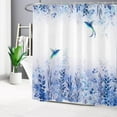 thumbnail image 3 of Blue Leaf Shower Curtain Eucalyptus Hummingbird Bird Shower Curtains White Blue Leaves Botanical Plant Purple Floral Cottagecore Aesthetic Bathroom Curtain 12 Hooks Durable Fabric 72X72Inches, 3 of 6