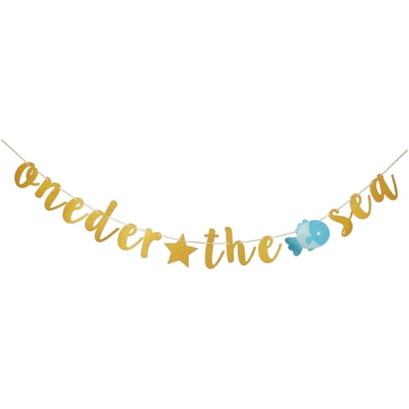 Oneder the Sea Banner, Ocean Themed Party Decoration, Under The Sea Banner, Baby Boys Girls First Birthday Party Sign, 1st Birthday Garlands Supplies - Gold