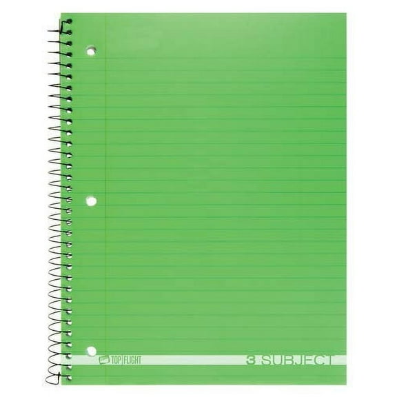 Top Flight Poly Cover 3-Subject Notebook 138-Sheets Wide Rule (Color May Vary) (Pack of 20)