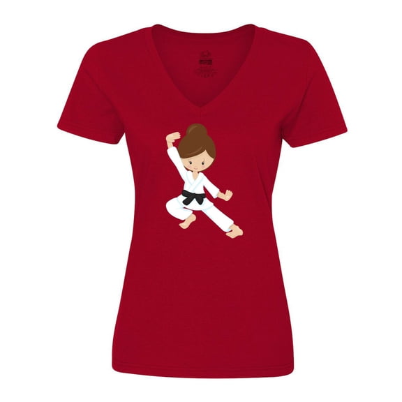 Inktastic Karate Girl, Cute Girl, Black Belt, Brown Hair Women's V-Neck T-Shirt