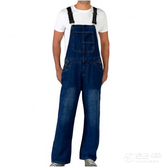 Kalauyu Denim Bib Overalls for Men, Jean Fashion Casual Overalls, Relaxed fit Utility Workwear with Pockets