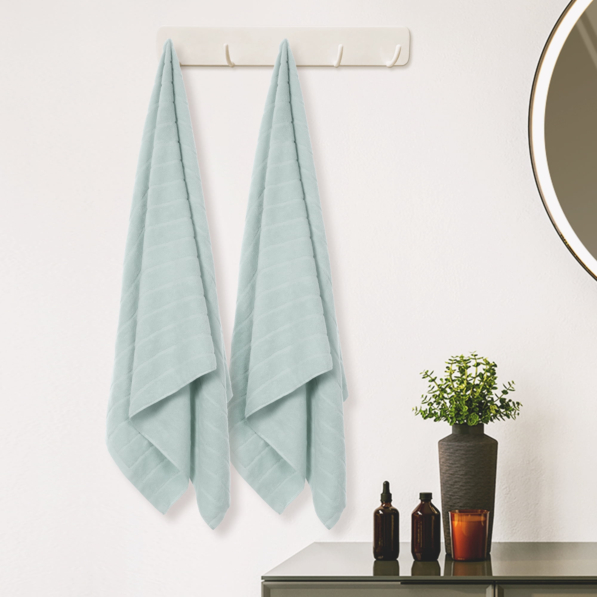 Unique Bargains 100% Cotton 2 Pcs Bath Towels Light Weight and Highly Absorbent Towels Blue 28" x 56"